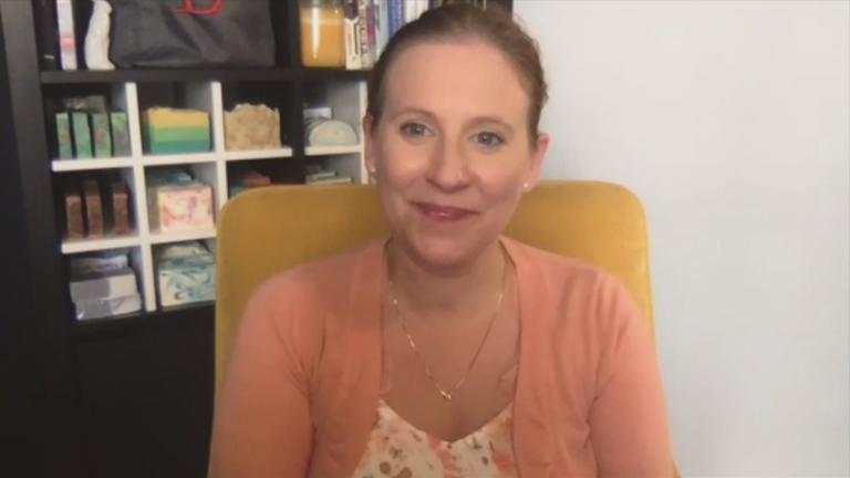 Dr. Emily Landon appears on “Chicago Tonight” on Monday, July 13, 2020. (WTTW News)