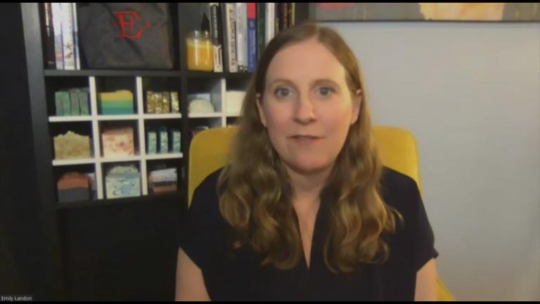 Dr. Emily Landon of UChicago Medicine joins “Chicago Tonight” via Zoom on Monday, April 27, 2020. (WTTW News) Dr. Emily Landon of UChicago Medicine joins “Chicago Tonight” via Zoom on Monday, April 27, 2020. (WTTW News)
