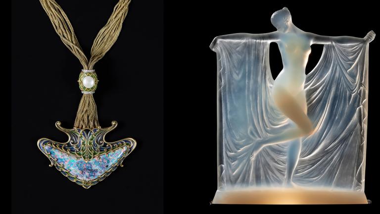 A necklace and a piece by Lalique are on display at the Driehaus Museum. (Credit: Michael Tropea) 