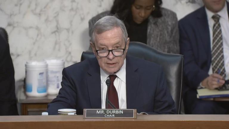 U.S. Sen. Dick Durbin from Illinois at a Senate Judiciary Committee hearing Nov. 28, 2023. (WTTW News)