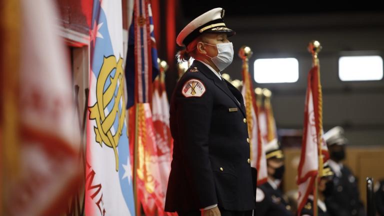 Annette Nance-Holt stands at attention while Mayor Lori Lightfoot announces her nomination as the next commissioner of the Chicago Fire Department. (Credit: Chicago Mayor's Office)