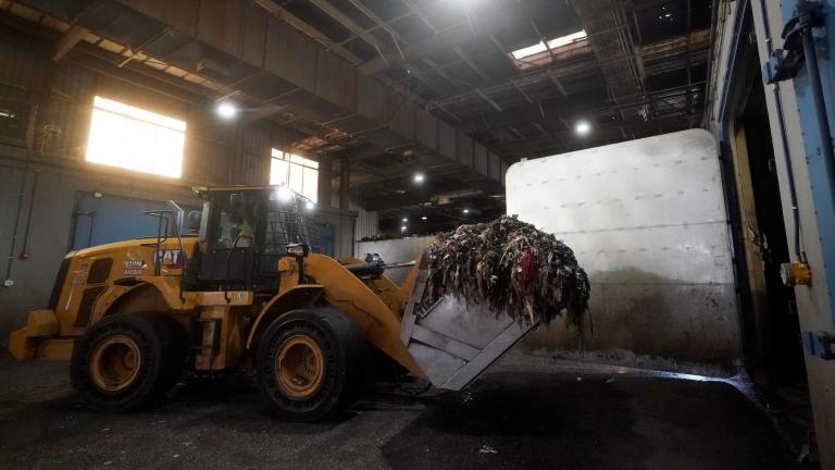 Organic material is demonstrated being loaded into a digester at a GreenWaste Zanker Resource Recovery Facility in San Jose, Calif., Friday, Oct. 27, 2023. (AP Photo / Jeff Chiu)