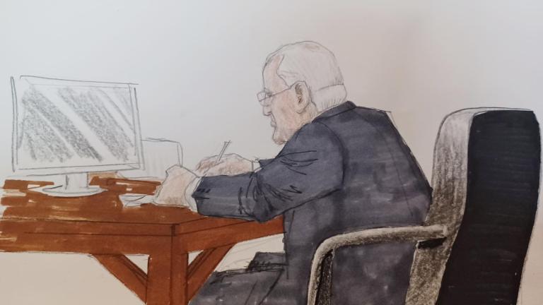 Former Ald. Ed Burke in federal court before U.S. District Court Judge Virginia Kendall on Dec. 5, 2023. (WTTW News)