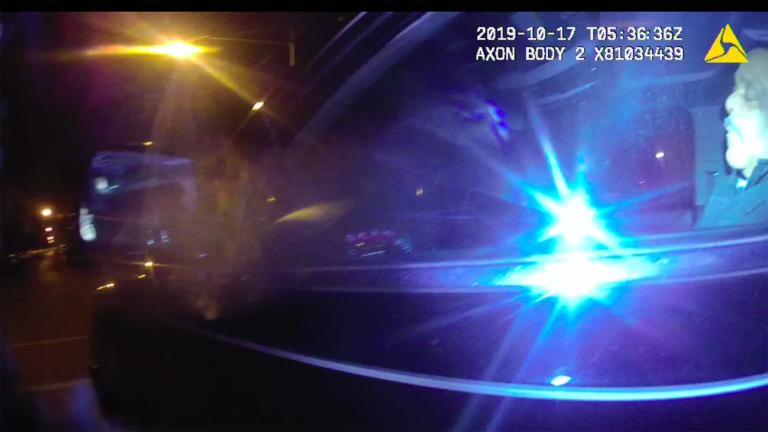 Body camera footage released Monday shows Chicago’s former Police Superintendent Eddie Johnson, right, asleep behind the wheel of his vehicle on Oct. 17, 2019. The incident led to his eventual termination by Mayor Lori Lightfoot. (City of Chicago)