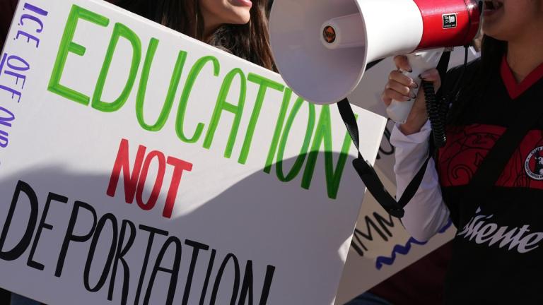  Students march at Arizona State University in protest of ASU's chapter of College Republicans United-led event encouraging students to report "their criminal classmates to ICE for deportations", Jan. 31, 2025, in Tempe, Ariz. (AP Photo/ Ross D. Franklin, File)