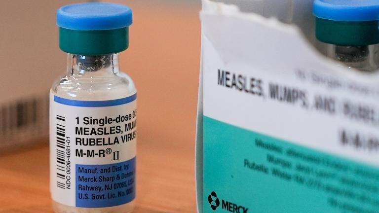 A vial of the measles, mumps and rubella vaccine is on display at the Lubbock Health Department, Feb. 26, 2025, in Lubbock, Texas. (AP Photo / Mary Conlon, File)