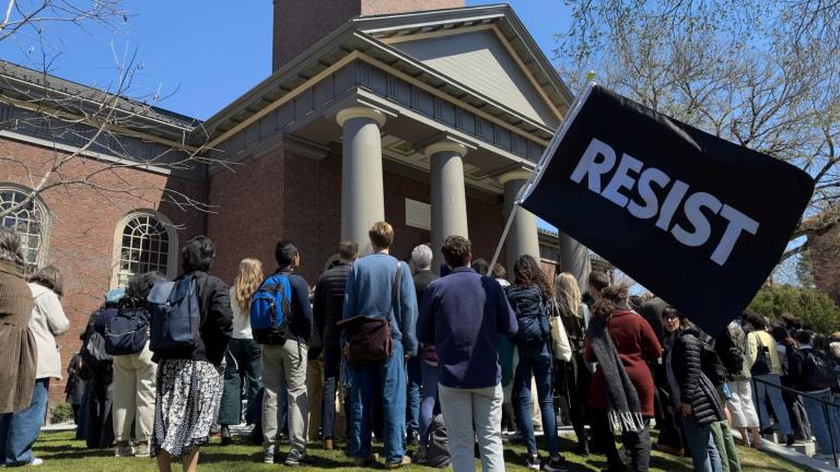 Students, faculty and members of the Harvard University community rally, Thursday, April 17, 2025, in Cambridge, Mass. (AP Photo)