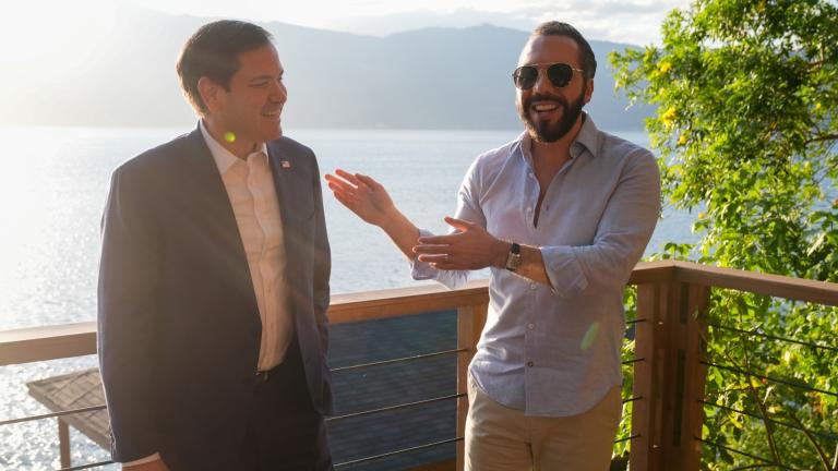 U.S. Secretary of State Marco Rubio meets with President Nayib Bukele at his residence at Lake Coatepeque in El Salvador, Monday, Feb. 3, 2025. (AP Photo / Mark Schiefelbein, Pool)