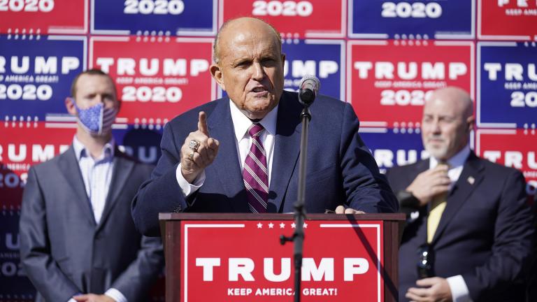 Former New York mayor Rudy Giuliani, a lawyer for President Donald Trump, speaks during a news conference on legal challenges to vote counting in Pennsylvania, Saturday Nov. 7, 2020, in Philadelphia. (AP Photo / John Minchillo)