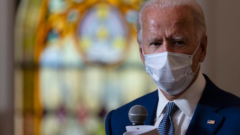 Democratic presidential candidate former Vice President Joe Biden meets with members of the community at Grace Lutheran Church in Kenosha, Wis., Thursday, Sept. 3, 2020. (AP Photo / Carolyn Kaster)