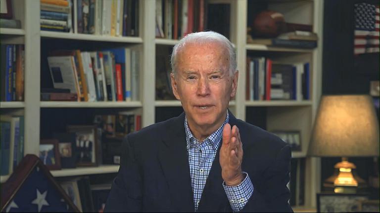 In this image from video provided by the Biden for President campaign, Democratic presidential candidate former Vice President Joe Biden speaks during a virtual press briefing Wednesday, March 25, 2020. (Biden for President via AP) In this image from video provided by the Biden for President campaign, Democratic presidential candidate former Vice President Joe Biden speaks during a virtual press briefing Wednesday, March 25, 2020. (Biden for President via AP)