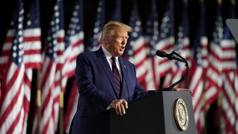 President Donald Trump speaks from the South Lawn of the White House on the fourth day of the Republican National Convention, Thursday, Aug. 27, 2020, in Washington. (AP Photo / Alex Brandon)