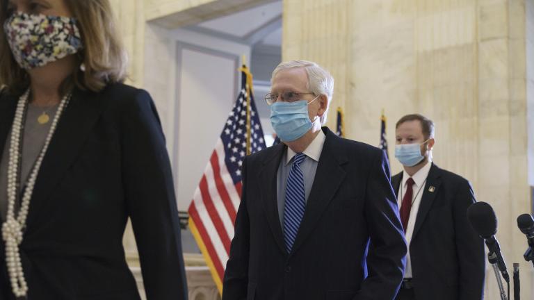 Senate Majority Leader Mitch McConnell, R-Ky., arrives as Senate Republicans hold leadership elections, on Capitol Hill in Washington, Tuesday, Nov. 10, 2020. (AP Photo / J. Scott Applewhite)