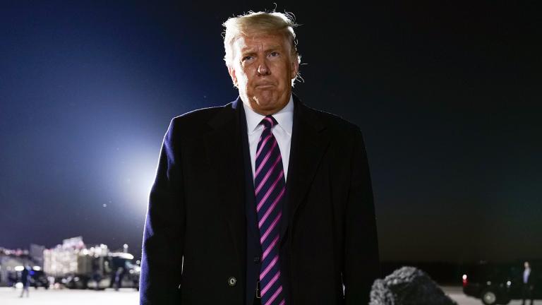 President Donald Trump speaks about the death of Supreme Court Justice Ruth Bader Ginsburg after a campaign rally at Bemidji Regional Airport, Friday, Sept. 18, 2020, in Bemidji, Minn. (AP Photo / Evan Vucci)