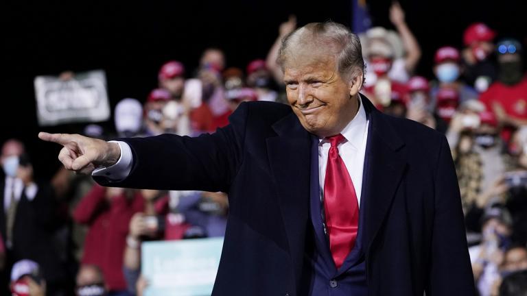 President Donald Trump wraps up his speech at a campaign rally at Fayetteville Regional Airport, Saturday, Sept. 19, 2020, in Fayetteville, N.C. (AP Photo / Evan Vucci)