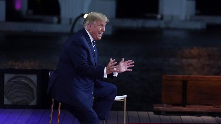 President Donald Trump speaks during an NBC News Town Hall, at Perez Art Museum Miami, Thursday, Oct. 15, 2020, in Miami. (AP Photo / Evan Vucci)