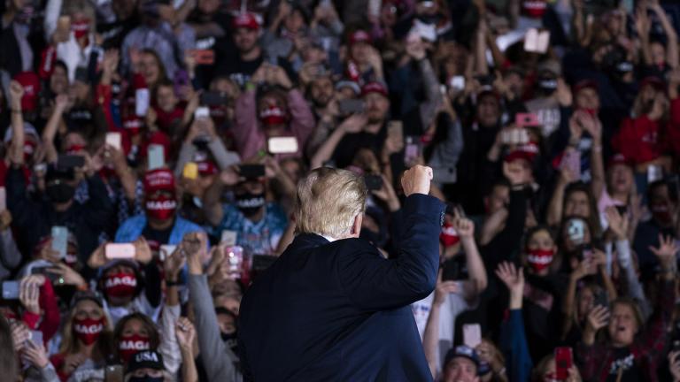 President Donald Trump arrives to speak to a campaign rally at Middle Georgia Regional Airport, Friday, Oct. 16, 2020, in Macon, Ga. (AP Photo / Evan Vucci)