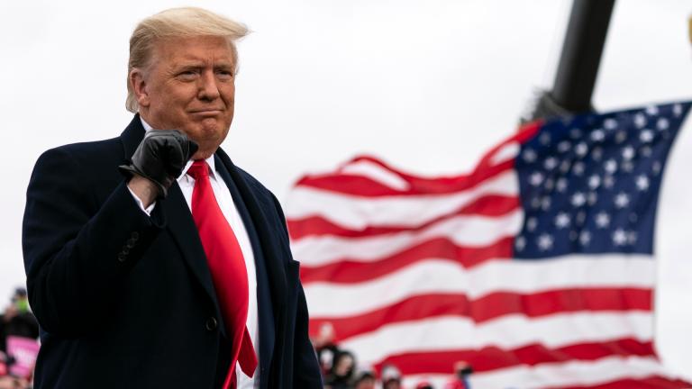 President Donald Trump arrives to speak at a campaign rally at Oakland County International Airport, Friday, Oct. 30, 2020, at Waterford Township, Mich. (AP Photo / Alex Brandon)