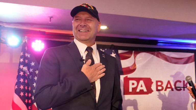 State Sen. Doug Mastriano, R-Franklin, a Republican candidate for governor of Pennsylvania, takes part in a primary night election gathering in Chambersburg, Pa., Tuesday, May 17, 2022. (AP Photo / Carolyn Kaster, File)