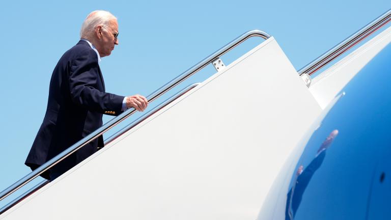 President Joe Biden boards Air Force One at Andrews Air Force Base, Md., as he leaves for a campaign trip to Madison, Wis., Friday, July 5, 2024. (AP Photo / Manuel Balce Ceneta)