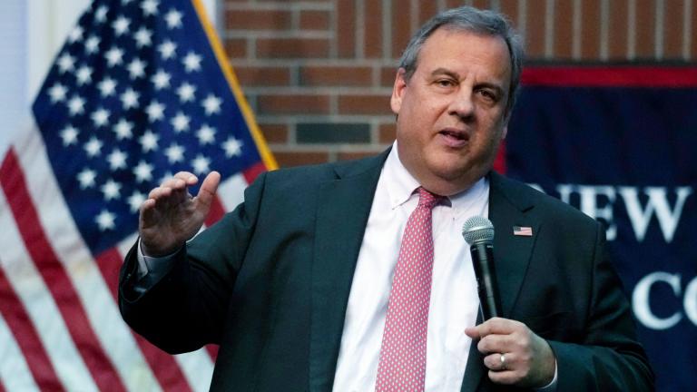 FILE - Former New Jersey Gov. Chris Christie addresses a gathering during a town hall style meeting at New England College, April 20, 2023, in Henniker, N.H. (AP Photo / Charles Krupa, File)