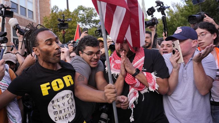 Protesters clash during a march near the Democratic National Convention Thursday, Aug. 22, 2024, in Chicago. (AP Photo / Alex Brandon) Protesters clash during a march near the Democratic National Convention Thursday, Aug. 22, 2024, in Chicago. (AP Photo / Alex Brandon)