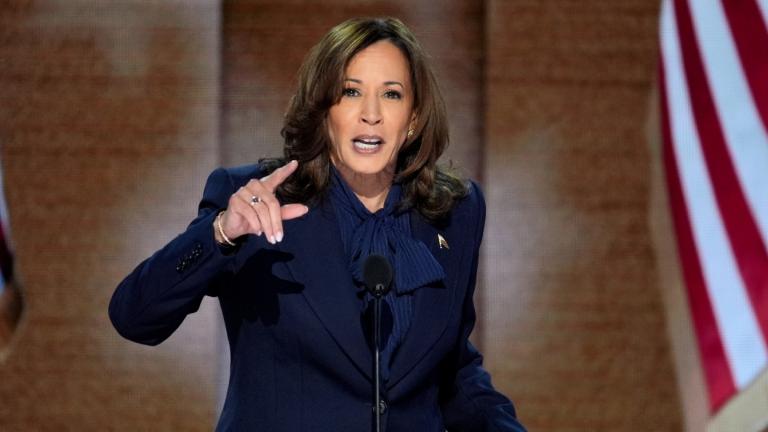 Democratic presidential nominee Vice President Kamala Harris speaks during the Democratic National Convention Thursday, Aug. 22, 2024, in Chicago. (J. Scott Applewhite / AP Photo)