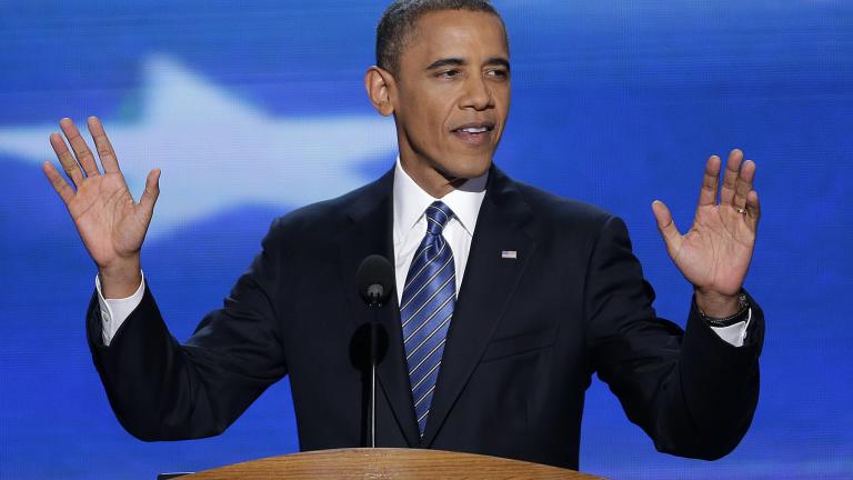 President Barack Obama addresses the Democratic National Convention in Charlotte, N.C., Sept. 6, 2012. (AP Photo / J. Scott Applewhite, File)