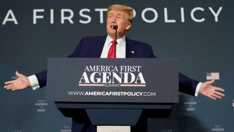 Former President Donald Trump speaks at an America First Policy Institute agenda summit at the Marriott Marquis in Washington, July 26, 2022. (AP Photo / Andrew Harnik, File) 