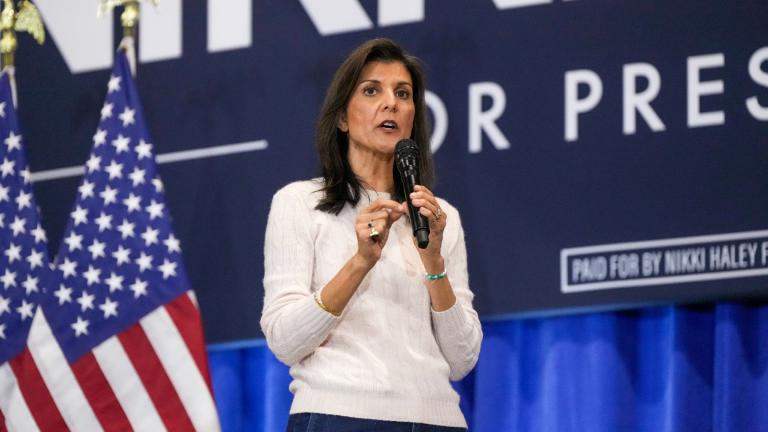 Republican presidential candidate former UN Ambassador Nikki Haley speaks at a campaign event on Monday, Feb. 19, 2024, in Greer, S.C. (AP Photo / David Yeazell)