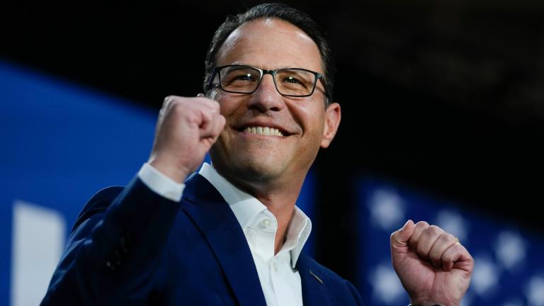 Pennsylvania Gov. Josh Shapiro gestures at a campaign event for Democratic presidential candidate Vice President Kamala Harris in Ambler, Pa., Monday, July 29, 2024. (AP Photo / Matt Rourke)