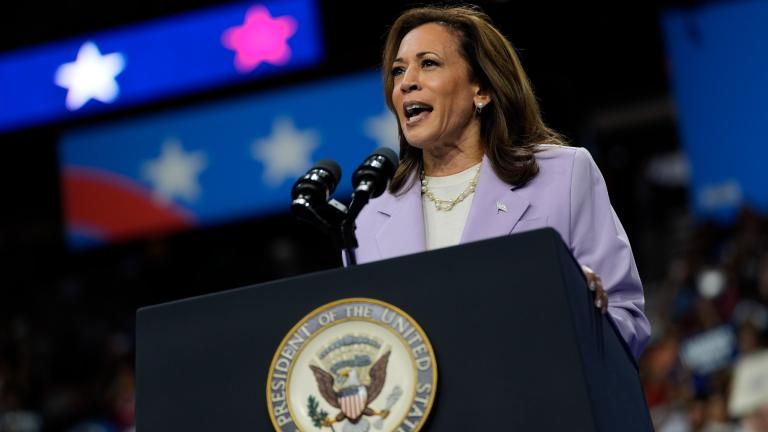 Democratic presidential nominee Vice President Kamala Harris speaks at a campaign rally, Saturday, Aug. 10, 2024, in Las Vegas. (AP Photo/Julia Nikhinson)
