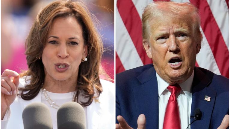 This combination of photos shows Vice President Kamala Harris, left, on Aug. 7, 2024 and Republican presidential candidate former President Donald Trump on July 31, 2024. (AP Photo / Charles Rex Arbogast)