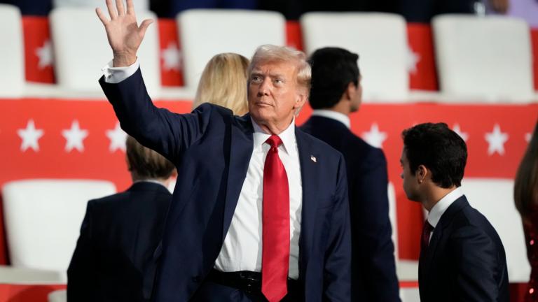 Republican presidential candidate former President Donald Trump is introduced during the Republican National Convention Thursday, July 18, 2024, in Milwaukee. (Charles Rex Arbogast / AP Photo)