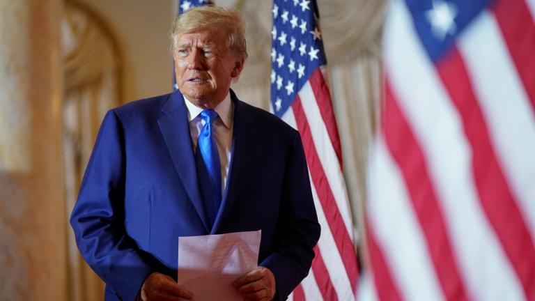 Former President Donald Trump arrives to speak at Mar-a-lago on Election Day, Nov. 8, 2022, in Palm Beach, Fla. Trump is preparing to launch his third campaign for the White House with an announcement Tuesday night, Nov. 15. (AP Photo / Andrew Harnik, File)