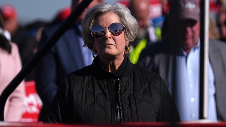 Susie Wiles watches as Republican presidential nominee former President Donald Trump speaks at a campaign rally in Lititz, Pa., Sunday, Nov. 3, 2024. (AP Photo / Evan Vucci)