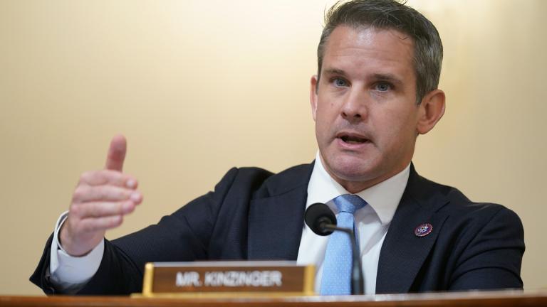 Rep. Adam Kinzinger, R-Ill., questions witnesses during the House select committee hearing on the Jan. 6 attack on Capitol Hill in Washington, July 27, 2021. (AP Photo / Andrew Harnik, Pool, File)
