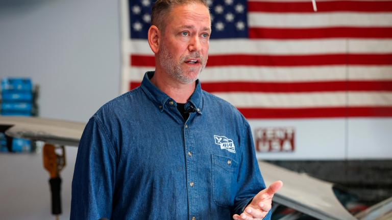 Dan Osborn, Independent candidate for U.S. Senate, speaks during a news conference, May 15, 2024, at his home in Omaha, Neb. (Nikos Frazier/Omaha World-Herald via AP, File)