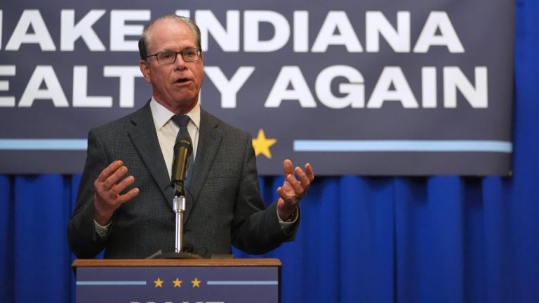 Indiana Gov. Mike Braun speaks during a Make Indiana Healthy Again initiative event in Indianapolis, April 15, 2025. (AP Photo / Michael Conroy, file)