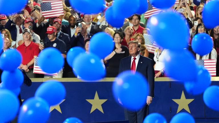 President Donald Trump watches as balloons fall at the Republican convention Thursday, Sept. 10, 2026, in Dallas. (AP Photo / Alex Brandon)