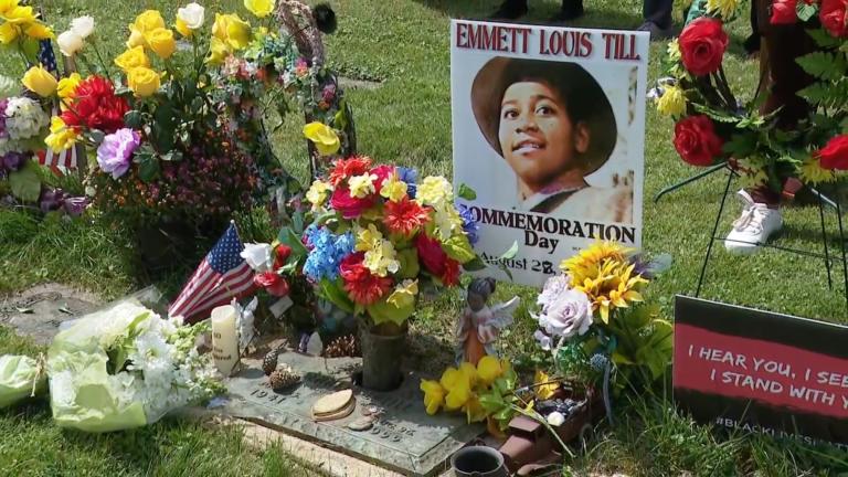 A memorial was held on Aug. 28, 2025, at Burr Oak Cemetery in south suburban Alsip to commemorate the 70th anniversary of Emmett Till’s murder. (WTTW News)