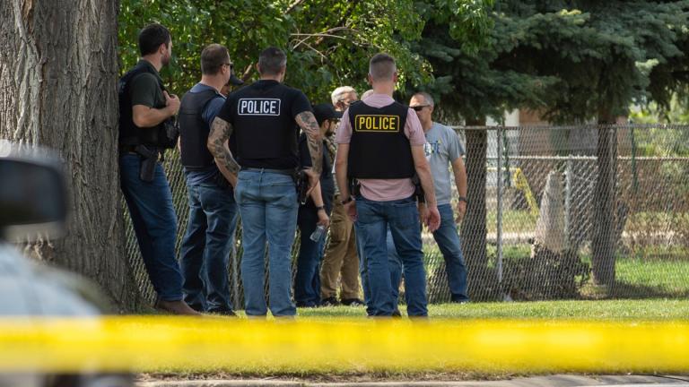 Law enforcement personnel investigate after the Department of Homeland Security said an Immigration and Customs Enforcement agent fatally shot a man in the Franklin Park suburb of Chicago on Sept. 12, 2025. (Candace Dane Chambers / Chicago Sun-Times via AP, File)