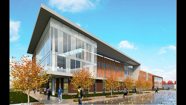 A new rendering released Friday of the proposed 1,200-student Englewood high school building. (Chicago Public Schools)