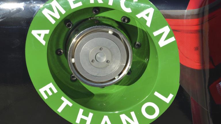 FILE - An American Ethanol label is shown on a NASCAR race car gas tank at Texas Motor Speedway in Fort Worth, Texas, Nov. 1, 2014. (AP Photo / Randy Holt, File)