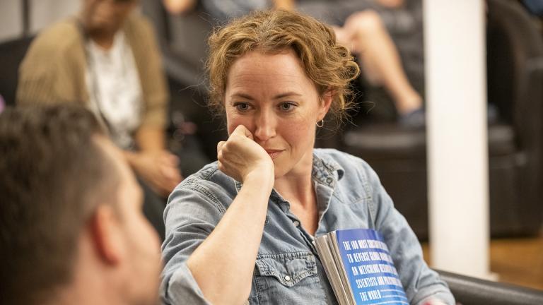 Rebecca Spence in “Every Brilliant Thing.” (Photo credit: Michael Brosilow)