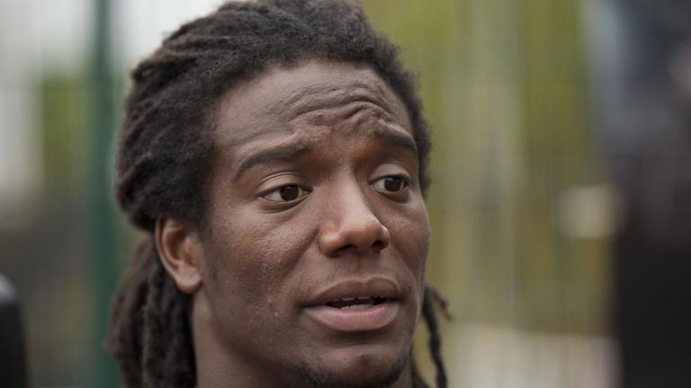 Jacksonville Jaguars safety Sergio Brown speaks during an NFL event for kids, July 15, 2015, in south London. The former NFL player has been arrested in southern California nearly a month after the body of his 73-year-old mother was found behind her suburban Chicago home. (AP Photo/Matt Dunham, File)