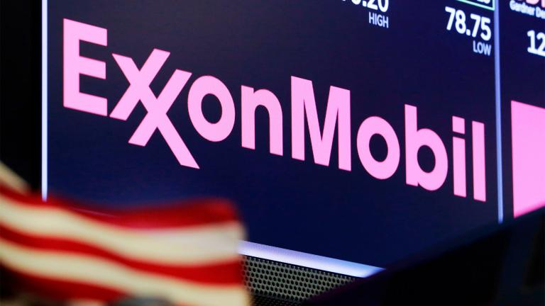 FILE - In this April 23, 2018, file photo, the logo for ExxonMobil appears above a trading post on the floor of the New York Stock Exchange. (AP Photo / Richard Drew, File)
