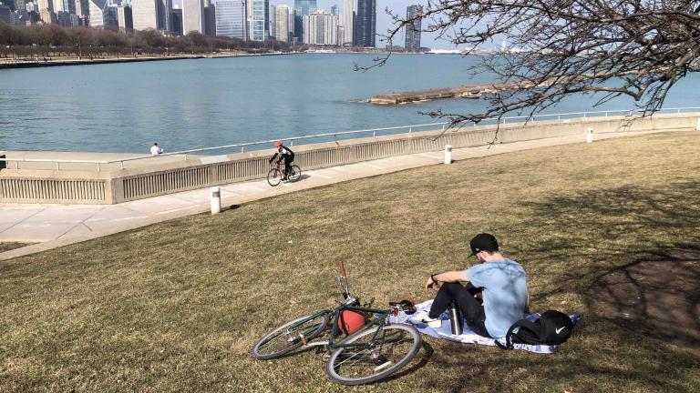 February 2024 was the warmest on record in Chicago. The lakefront seen from the Museum Campus, Feb. 27, 2024. (Patty Wetli / WTTW News)