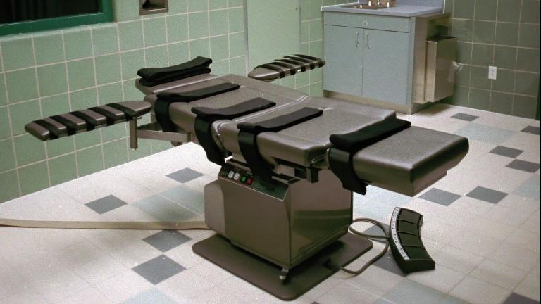 This March 22, 1995, file photo shows the interior of the execution chamber in the U.S. Penitentiary in Terre Haute, Ind.  (AP Photo/Chuck Robinson, File)