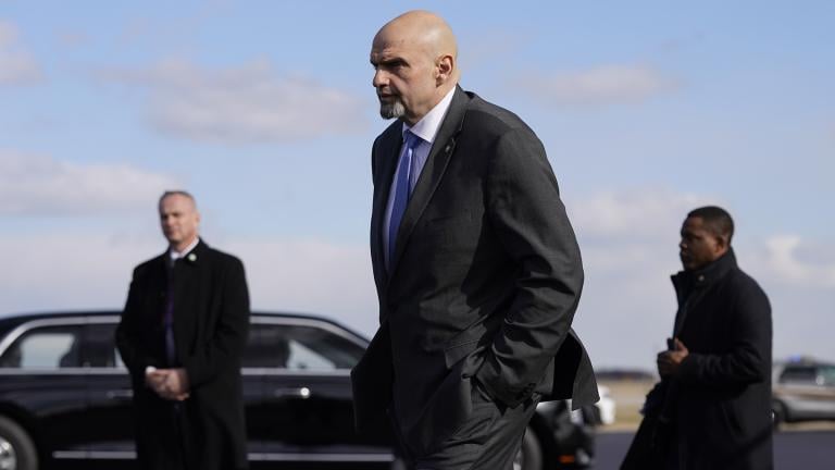 Sen. John Fetterman, D-Pa., walks to a motorcade vehicle after stepping off Air Force One behind President Joe Biden, Feb. 3, 2023, at Philadelphia International Airport in Philadelphia. (AP Photo / Patrick Semansky, File)